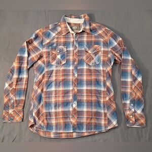 BKE Men's Casual Blue and Brown Plaid Shirt